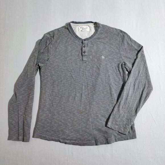 Original Penguin long sleeve crew neck pullover men's size L grey stripes patter - Picture 1 of 8